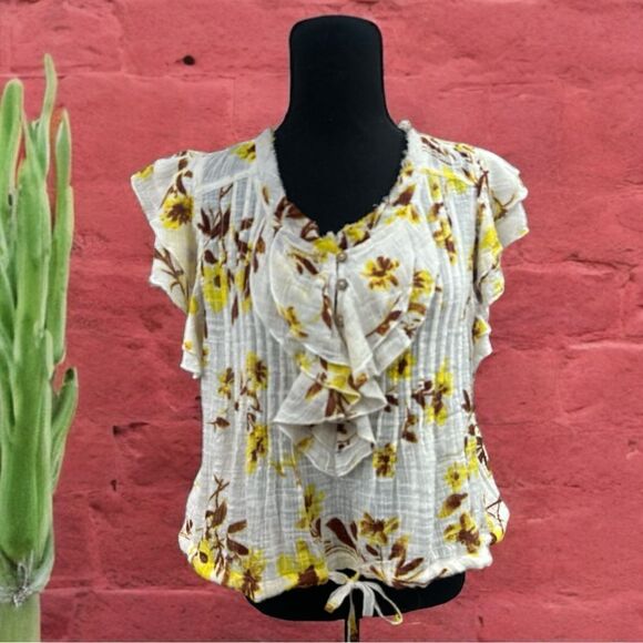 Free People Naya Handprinted Cotton and Viscose Bohemian Top with raw edges XS - Picture 16 of 16